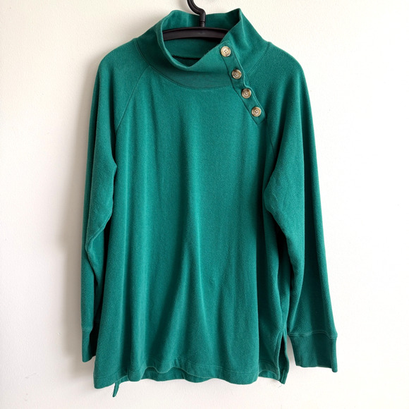 J Crew Womens Size XL Green Tunic Fleece Sweatshirt Outdoors Casual Basic Cozy - Picture 1 of 10